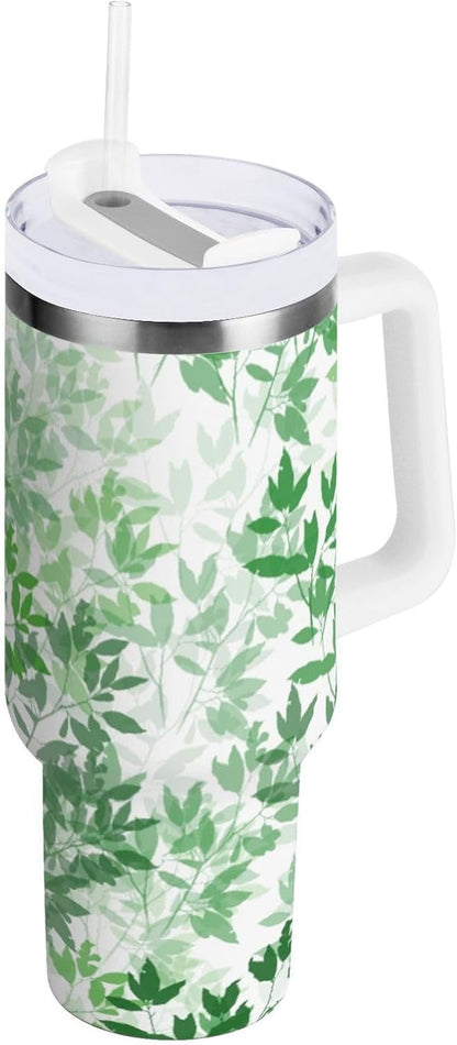 40 oz Tumbler with Handle Lid and Straw Insulated Water Tumbler Stainless Steel Water Cup Mug Bottle Reusable Cup Holder Friendly Polka Dot White