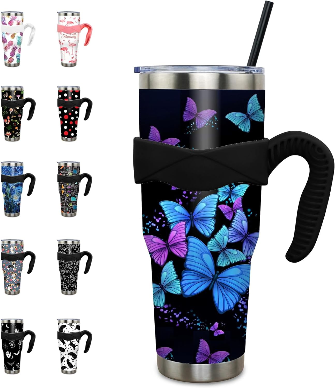 40 oz Tumbler with Handle and Straw 40oz Pink Flamingo Cup Insulated Coffee Travel Mug Spill Proof Leak Proof 40 ounce Stainless Steel Slim 40 oz tumbler with handle and Lid