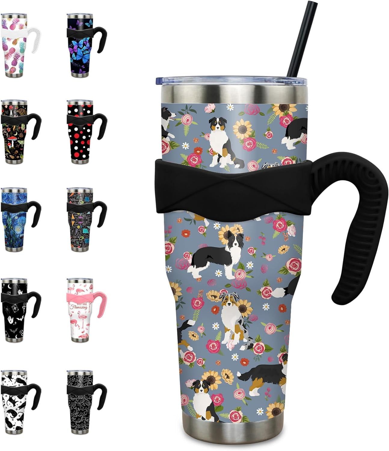 40 oz Tumbler with Handle and Straw 40oz Pink Flamingo Cup Insulated Coffee Travel Mug Spill Proof Leak Proof 40 ounce Stainless Steel Slim 40 oz tumbler with handle and Lid