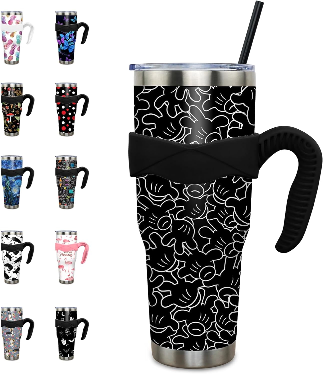 40 oz Tumbler with Handle and Straw 40oz Pink Flamingo Cup Insulated Coffee Travel Mug Spill Proof Leak Proof 40 ounce Stainless Steel Slim 40 oz tumbler with handle and Lid