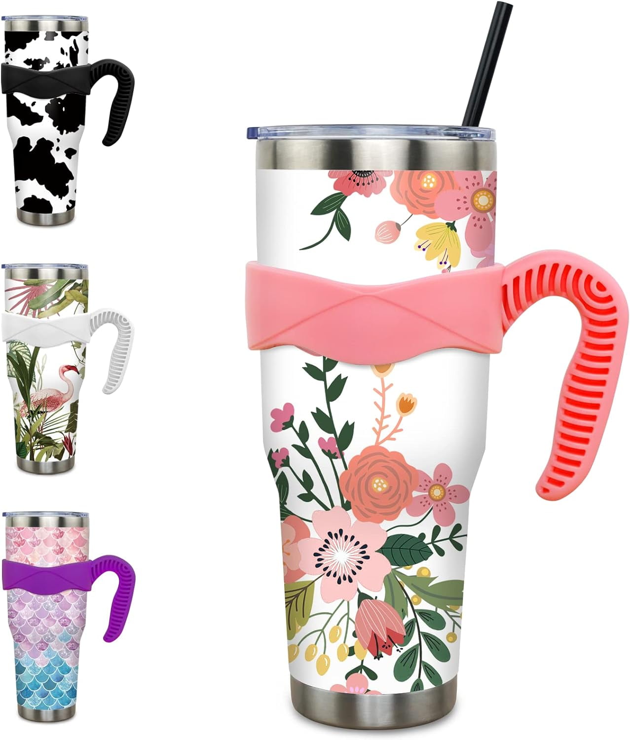40 oz Tumbler with Handle and Straw 40oz Blue Purple Butterfly Cup Insulated Coffee Travel Mug Spill Proof Leak Proof 40 ounce Stainless Steel Slim 40 oz tumbler with handle and Lid