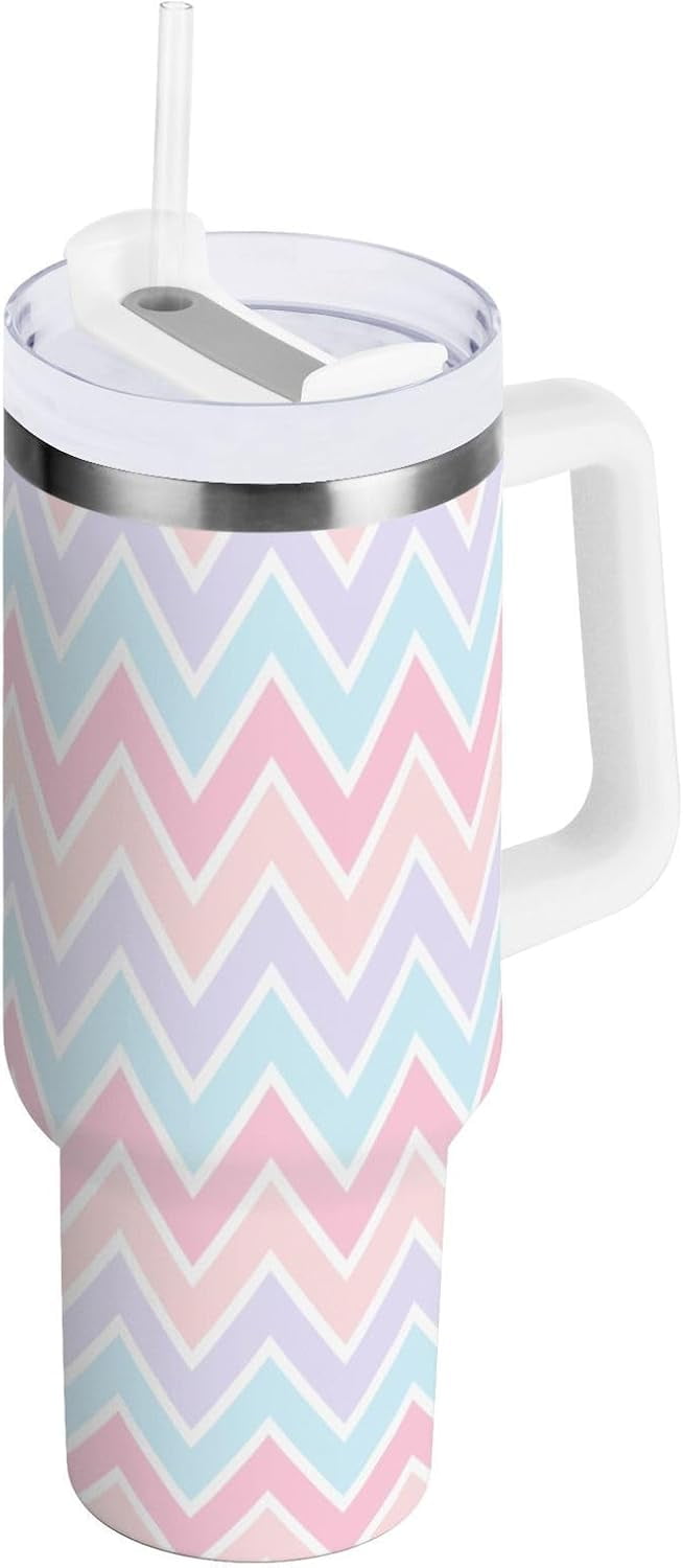 40 oz Tumbler with Handle Lid and Straw Insulated Water Tumbler Stainless Steel Water Cup Mug Bottle Reusable Cup Holder Friendly Polka Dot White