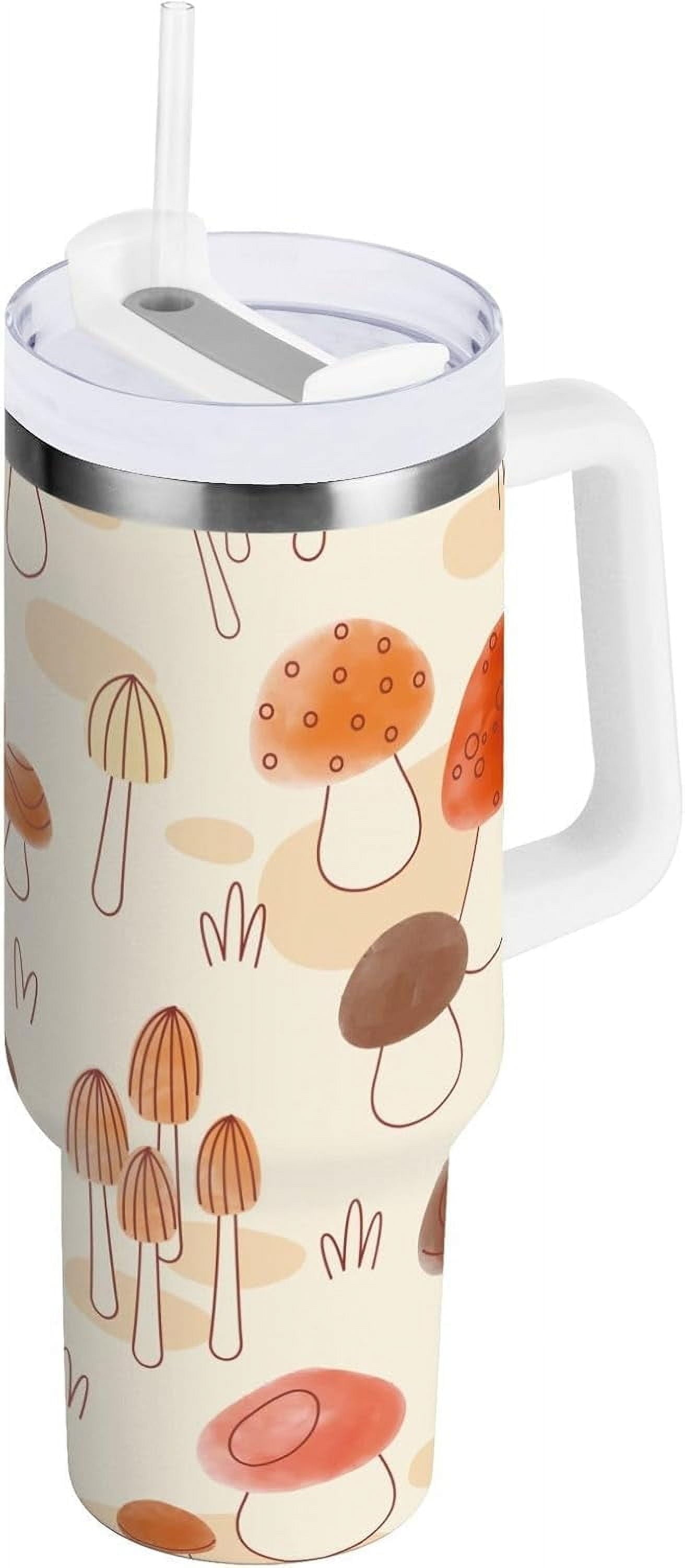 40 oz Tumbler with Handle Lid and Straw Insulated Water Tumbler Stainless Steel Water Cup Mug Bottle Reusable Cup Holder Friendly Polka Dot White