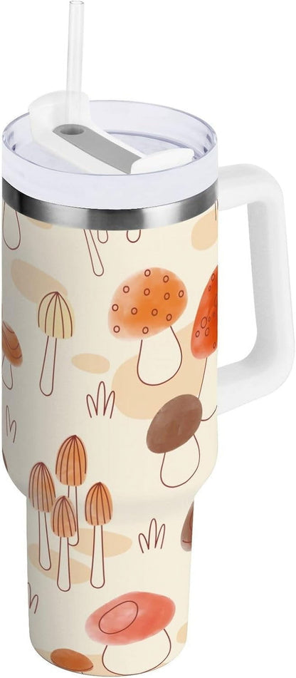40 oz Tumbler with Handle Lid and Straw Insulated Water Tumbler Stainless Steel Water Cup Mug Bottle Reusable Cup Holder Friendly Polka Dot White