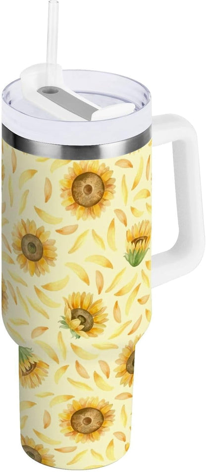 40 oz Tumbler with Handle Lid and Straw Insulated Water Tumbler Stainless Steel Water Cup Mug Bottle Reusable Cup Holder Friendly Polka Dot White