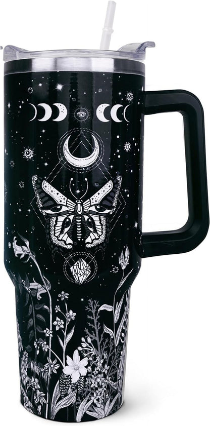 40 oz Tumbler with Handle and Straw, Highland Cow Tumbler with Leak Proof Lid, Reusable Stainless Steel Insulated Travel Coffee Mug, Highland Cow Gifts for Cow Lovers