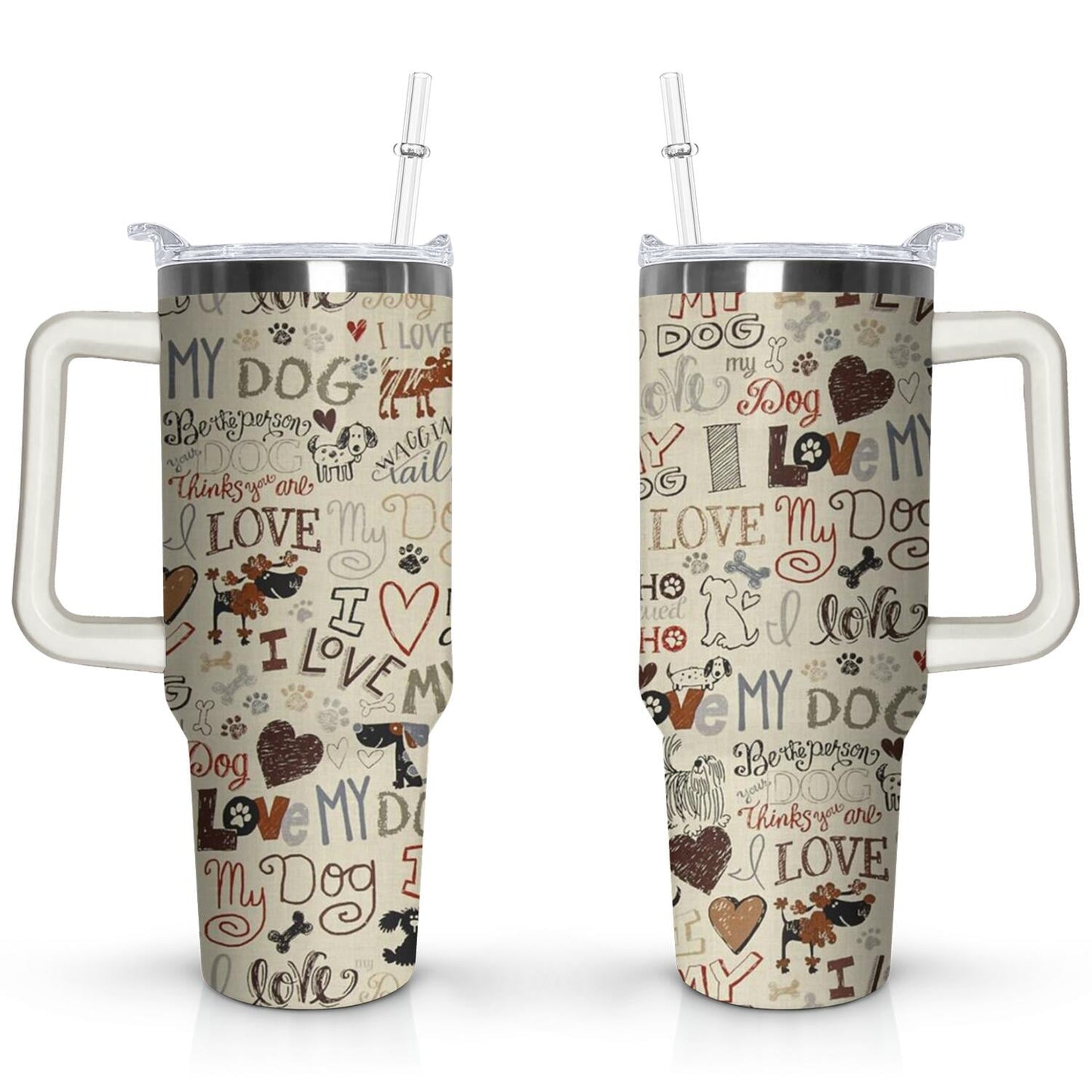 Gift for Dog Lovers Cute Dog Tumbler for Women - 40oz Dog Tumblers with Handle Straw and Lid Tumbler Cup Travel Coffee Mug