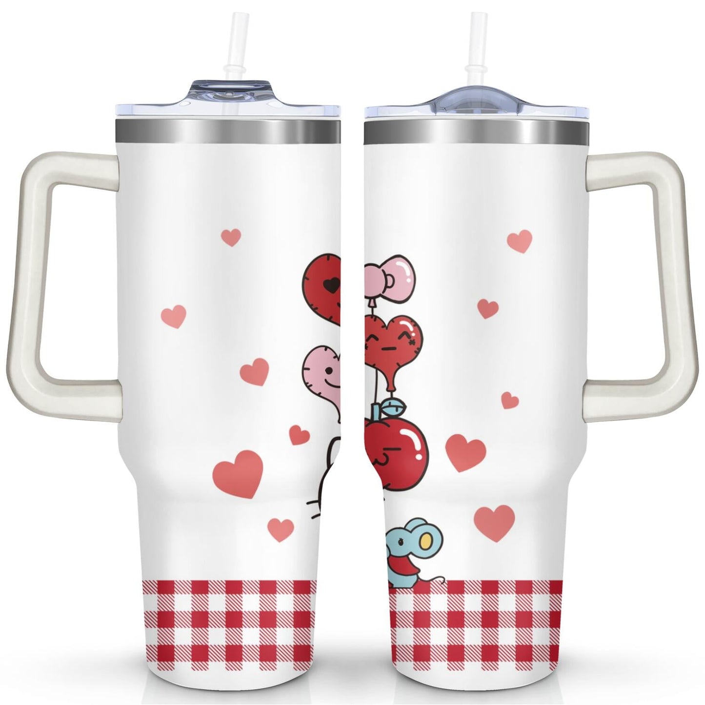40oz Hello Kawaii Cat Cute Stainless Steel Tumbler with Lid and Straw,Spill Proof Travel Cup Double Wall Vacuum Insulated Coffee Mug with Handle Pink