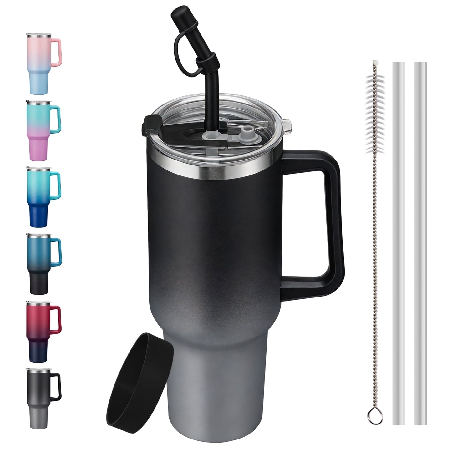 SUNSOC 40oz Insulated Tumbler with Handle and Straw – Stainless Steel Travel Mug, BPA-Free, Leakproof, Keeps Drinks Cold & Hot