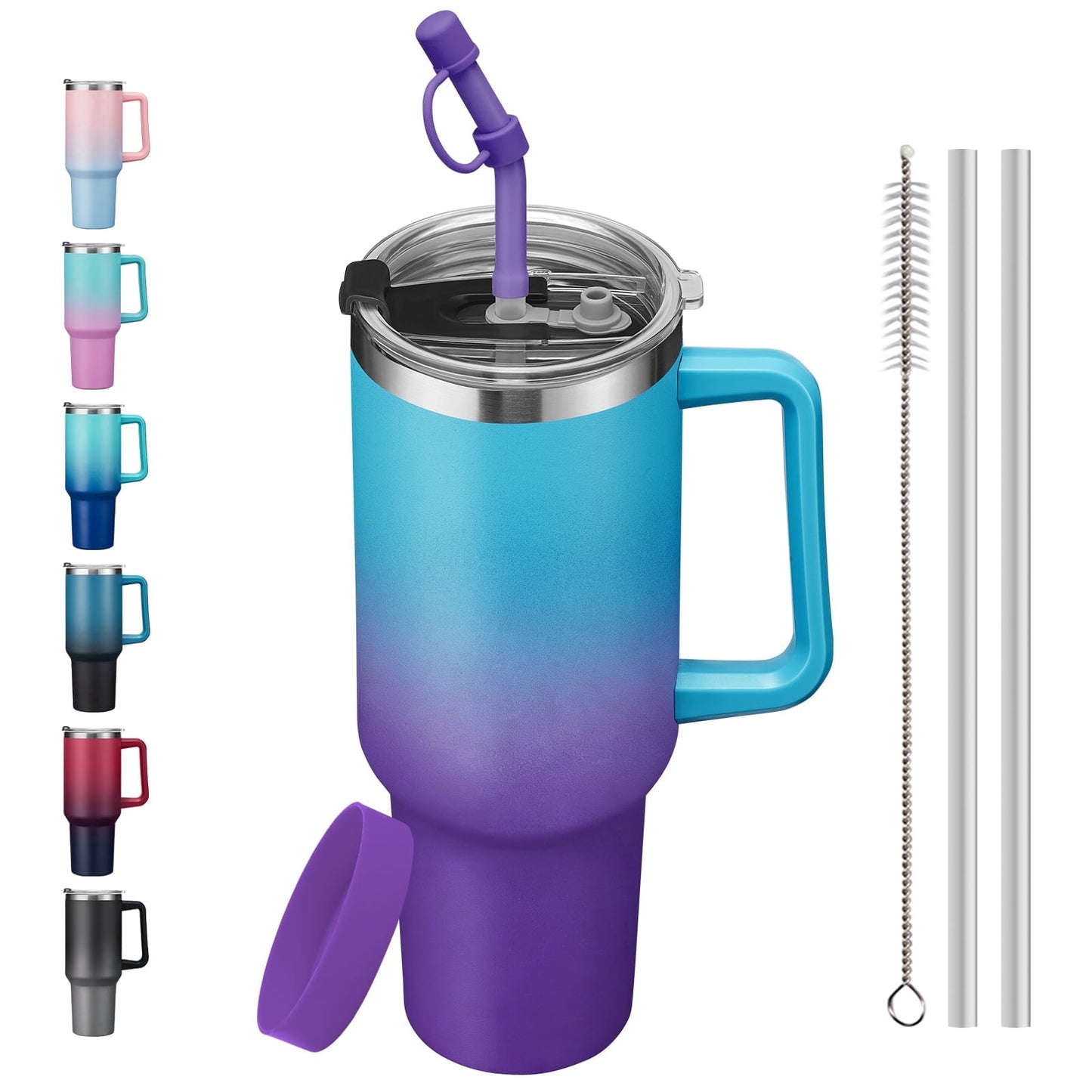 SUNSOC 40oz Insulated Tumbler with Handle and Straw – Stainless Steel Travel Mug, BPA-Free, Leakproof, Keeps Drinks Cold & Hot
