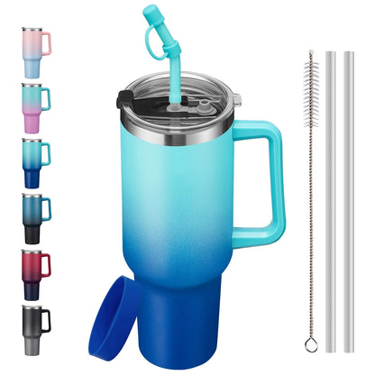 SUNSOC 40oz Insulated Tumbler with Handle and Straw – Stainless Steel Travel Mug, BPA-Free, Leakproof, Keeps Drinks Cold & Hot