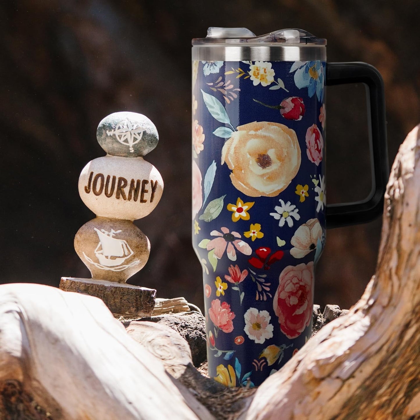 40oz Tumbler with Handle and Straw Lid | Vacuum Insulated Leak Proof Tumbler | Stainless Steel Travel Mug Water Bottle Cup Keeps Cold & Hot | Terrazzo