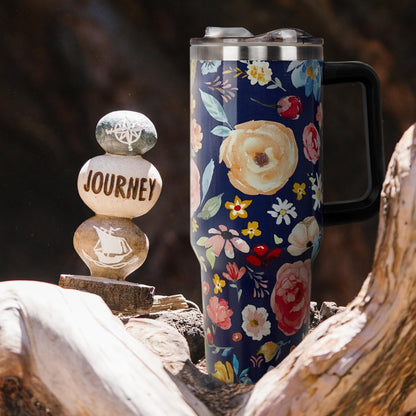 40oz Tumbler with Handle and Straw Lid | Vacuum Insulated Leak Proof Tumbler | Stainless Steel Travel Mug Water Bottle Cup Keeps Cold & Hot | Terrazzo