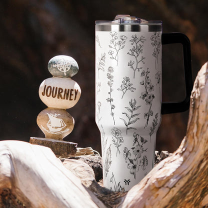 40oz Tumbler with Handle and Straw Lid | Vacuum Insulated Leak Proof Tumbler | Stainless Steel Travel Mug Water Bottle Cup Keeps Cold & Hot | Terrazzo