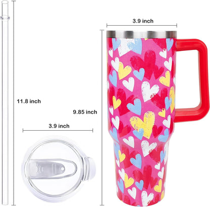 40oz Easter Bunny Tumbler with Handle and Straw, Rabbit Stainless Steel Travel Mug Water Bottle, Vacuum Insulated Cup, Gifts for Women Bunny Lovers