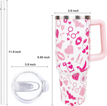 40oz Easter Bunny Tumbler with Handle and Straw, Rabbit Stainless Steel Travel Mug Water Bottle, Vacuum Insulated Cup, Gifts for Women Bunny Lovers