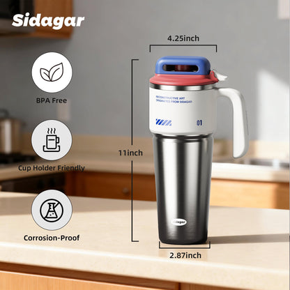 Sidagar 32 oz Stainless Steel Vacuum Insulated Tumbler with Straw and Handle, Arctic White