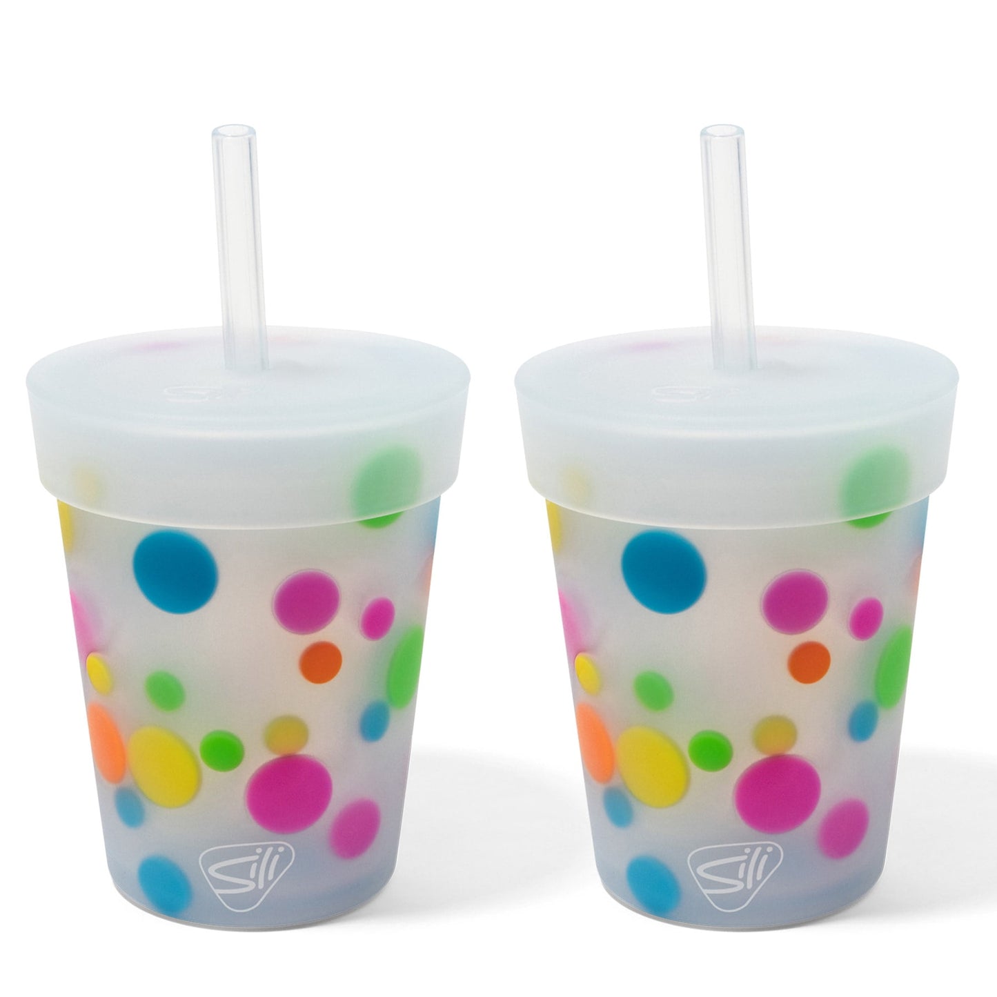 Silipint: Kids Straw Tumblers 8oz: 4 Pack - Polka Dots - Silicone Unbreakable Cups w/ No Leak Lids, Hot & Cold, Dishwasher-Microwave-Freezer-Oven Safe