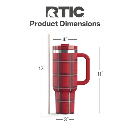 RTIC 40 oz Ceramic Lined Road Trip Tumbler, Leak-Resistant Straw Lid, Christmas, Holiday, Red Plaid