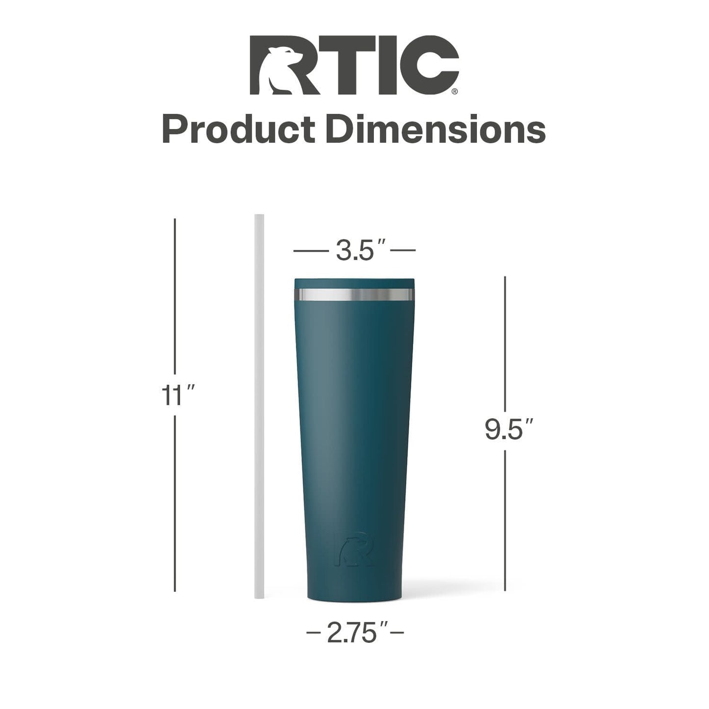 RTIC 28 oz Ceramic Lined Everyday Tumbler, Spill-Resistant Straw Lid, Marine