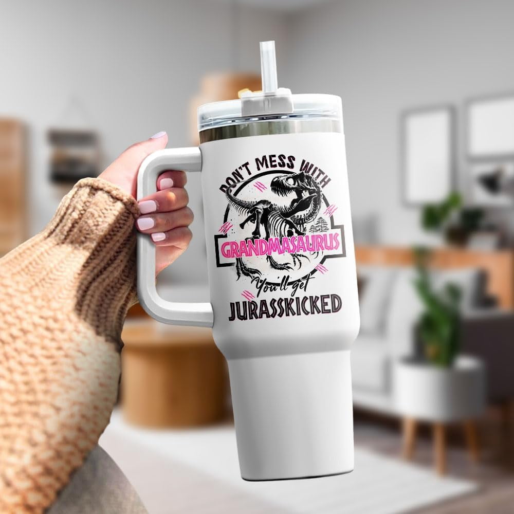 Tumbler 40 Oz With Handle Lid And Straw, Grandmasaurus Nutrition Facts, Grandmasaurus Gifts, Nana Grandma Cups Coffee Handle Sippy Tumblers Granny Great Water Cup Grandmas