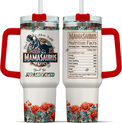 Tumbler 40 Oz With Handle Lid And Straw, Grandmasaurus Nutrition Facts, Grandmasaurus Gifts, Nana Grandma Cups Coffee Handle Sippy Tumblers Granny Great Water Cup Grandmas