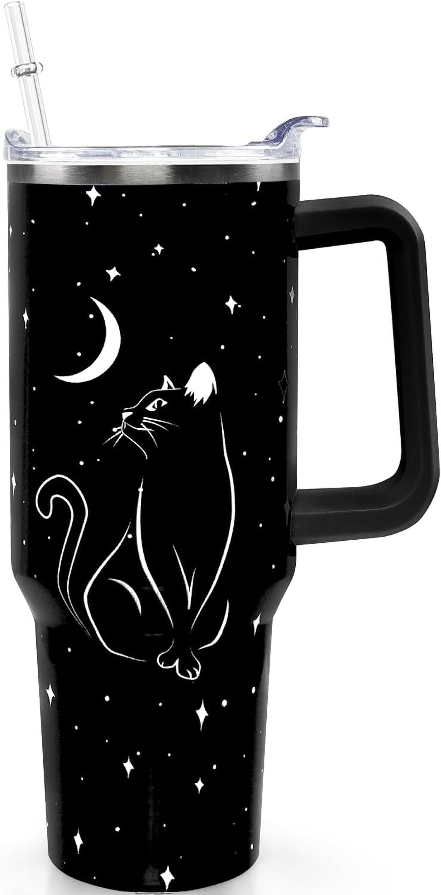 40oz Goth Gothic Tumbler with Handle and Straw, Stainless Steel Vacuum Insulated Flip Straw Butterfly Moon Tumbler, Spill Proof Travel Mug, Witch Decor Gifts for Women