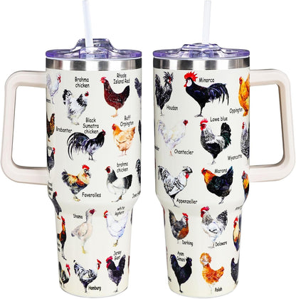 Chicken Tumbler Cup 40 OZ, Chicken Gifts For Chicken Lovers, Chicken Mom Gifts, Funny Chicken Gifts for Women Men, Chicken Themed Gifts for Christmas, Mothers Day, Birthday Rooster Travel Mug