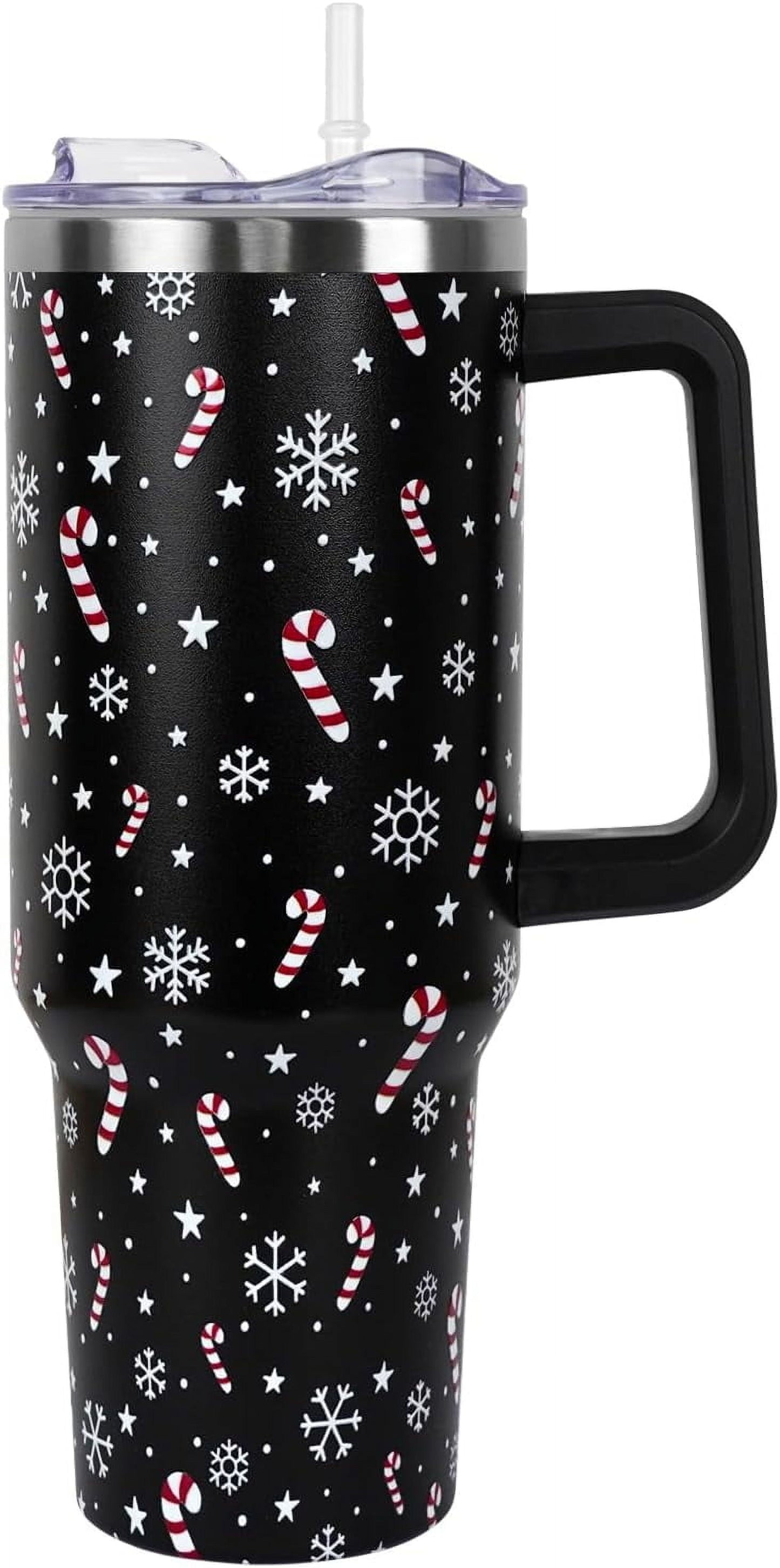 Christmas Tumbler with Handle and Straw Lid 40 oz,Cute Christmas Gifts for Women Gingerbread Candy Cane Vacuum Insulated Leak Proof Tumbler,Winter Holiday Accessories Stainless Steel Coffee Cup Mug