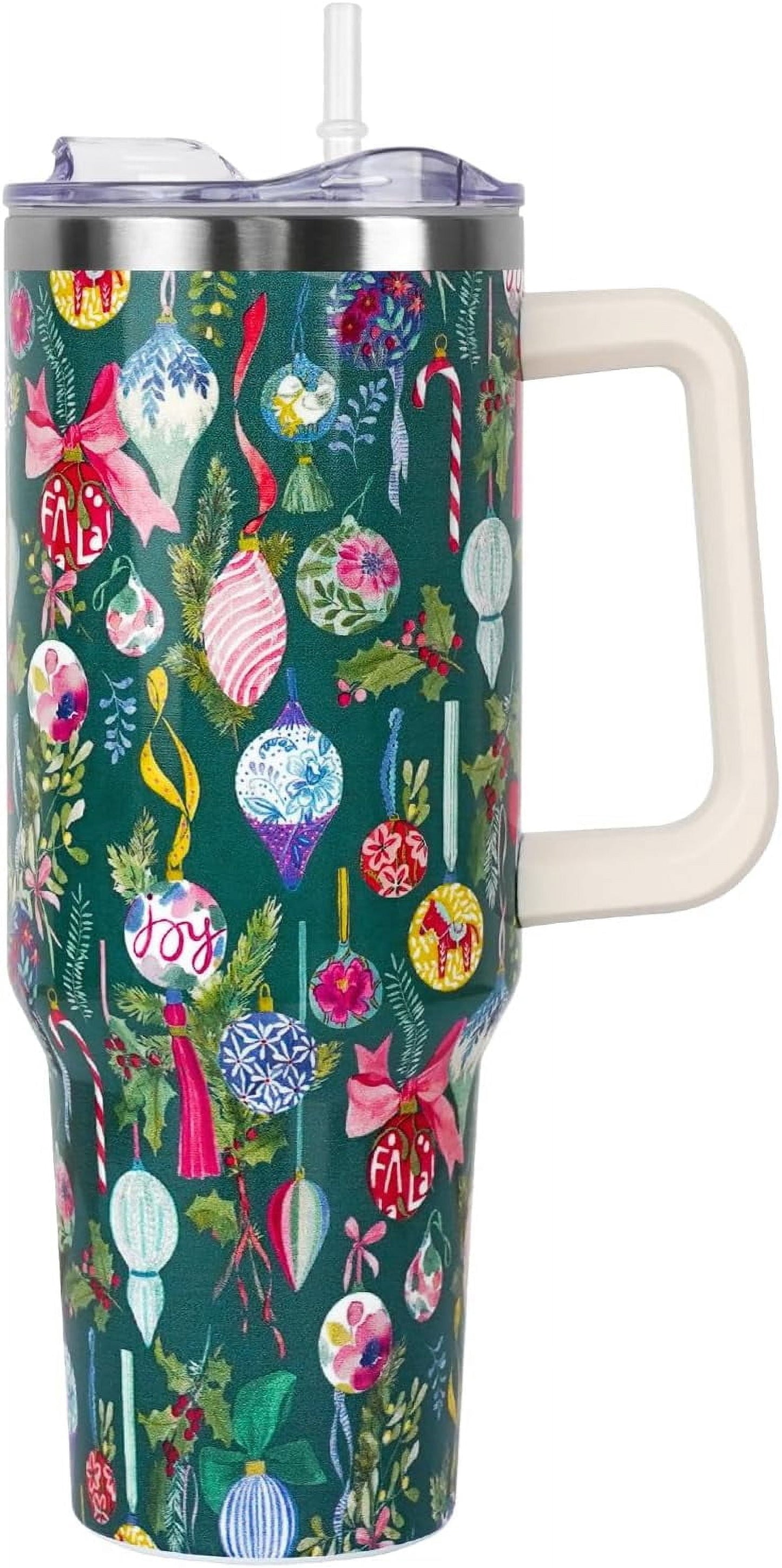 Christmas Tumbler with Handle and Straw Lid 40 oz,Cute Christmas Gifts for Women Gingerbread Candy Cane Vacuum Insulated Leak Proof Tumbler,Winter Holiday Accessories Stainless Steel Coffee Cup Mug
