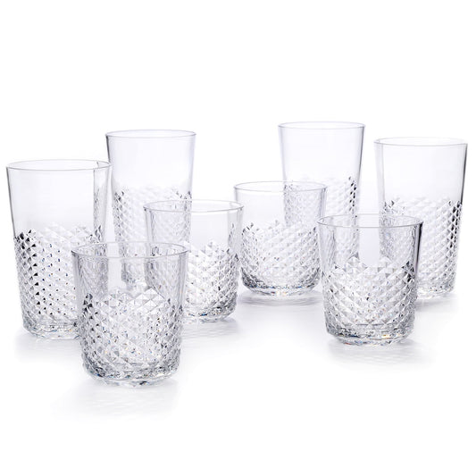 Cupture Diamond Plastic Tumblers, 24 oz / 14 oz, 8-Pack (Clear)