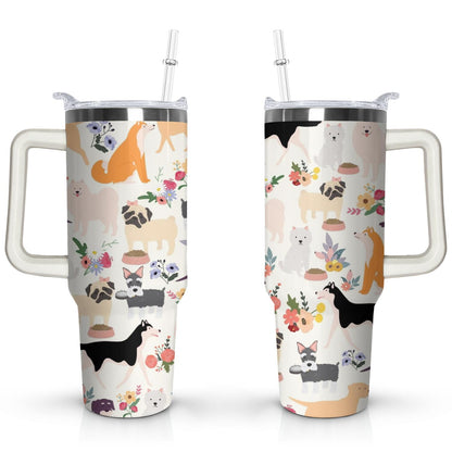 Gift for Dog Lovers Cute Dog Tumbler for Women - 40oz Dog Tumblers with Handle Straw and Lid Tumbler Cup Travel Coffee Mug