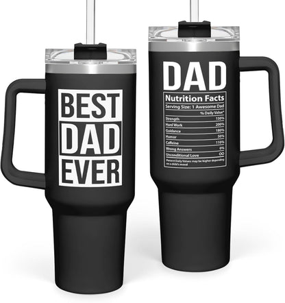 Best Dad Ever Tumbler with Handle 40oz Stainless Steel Insulated - Dad Gifts for Dad from Daughter Son - Coffee Tumbler for Dad Father''s Day Birthday Christmas Cup Gift Set with Lid & Straw
