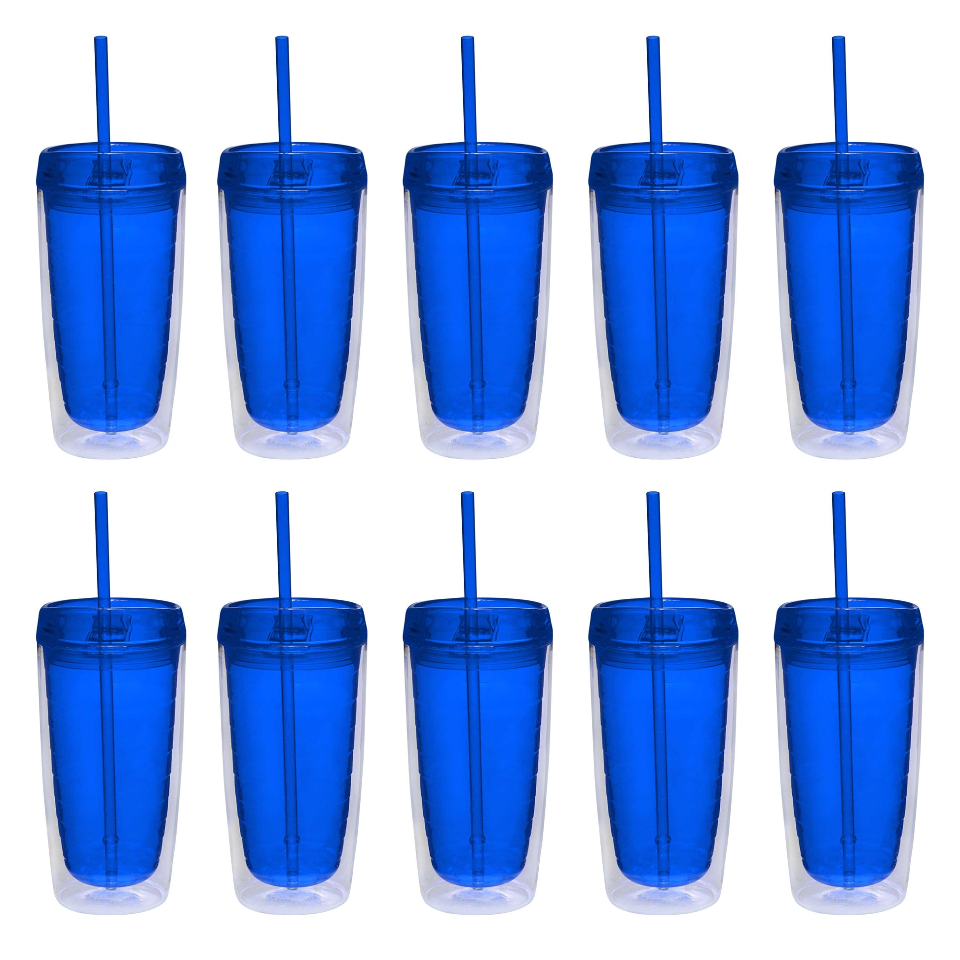 Double Wall Acrylic Tumblers 16 oz. Set of 10, Bulk Pack - BPA Free, Perfect for Iced Coffee, Soda, Other Hot & Cold Beverages - Blue
