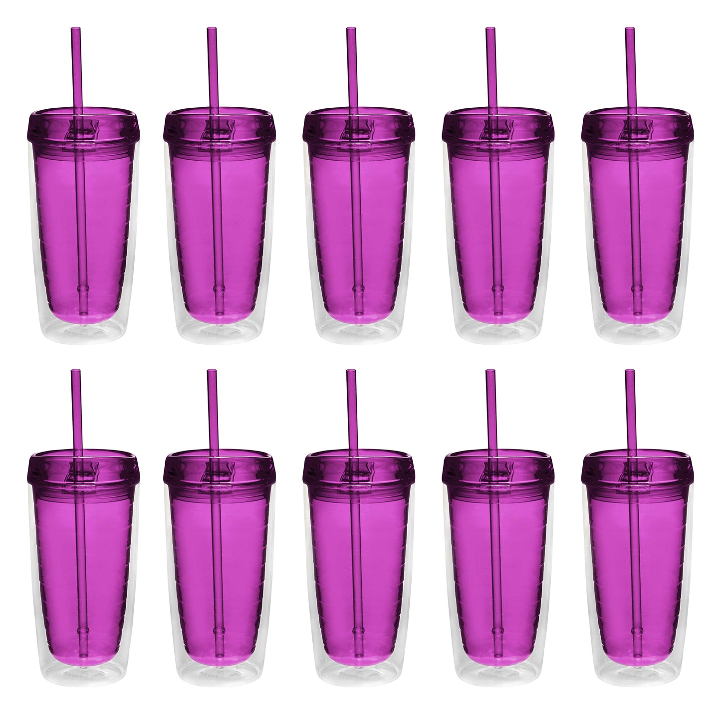 Double Wall Acrylic Tumblers 16 oz. Set of 10, Bulk Pack - BPA Free, Perfect for Iced Coffee, Soda, Other Hot & Cold Beverages - Blue