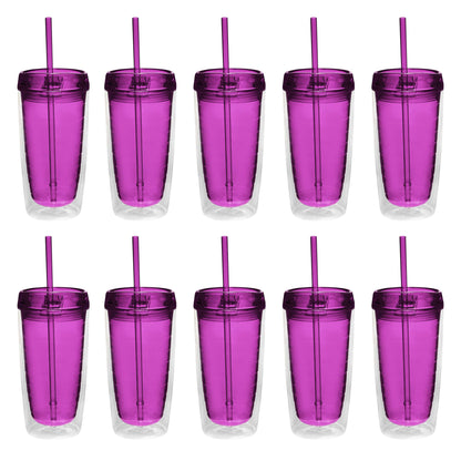 Double Wall Acrylic Tumblers 16 oz. Set of 10, Bulk Pack - BPA Free, Perfect for Iced Coffee, Soda, Other Hot & Cold Beverages - Blue