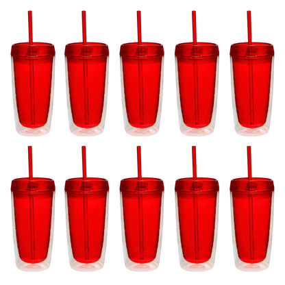 Double Wall Acrylic Tumblers 16 oz. Set of 10, Bulk Pack - BPA Free, Perfect for Iced Coffee, Soda, Other Hot & Cold Beverages - Blue
