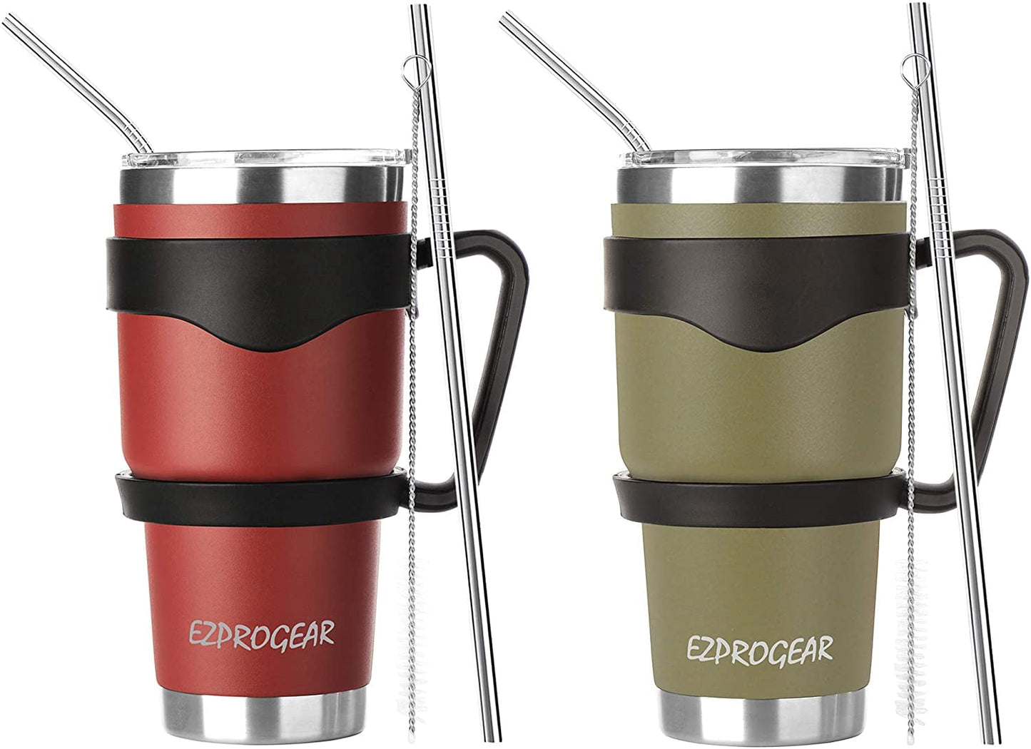 Ezprogear 30 oz 2 Pack Stainless Steel Tumbler Double Wall Travel Cup Vacuum Insulated Coffee Mug with Handle & Straws (Mango & Mint)