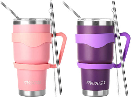 Ezprogear 30 oz 2 Pack Stainless Steel Tumbler Double Wall Travel Cup Vacuum Insulated Coffee Mug with Handle & Straws (Mango & Mint)