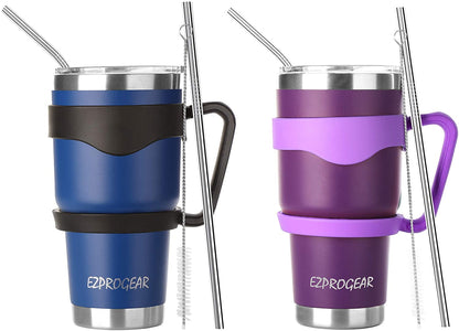 Ezprogear 30 oz 2 Pack Stainless Steel Tumbler Double Wall Travel Cup Vacuum Insulated Coffee Mug with Handle & Straws (Mango & Mint)