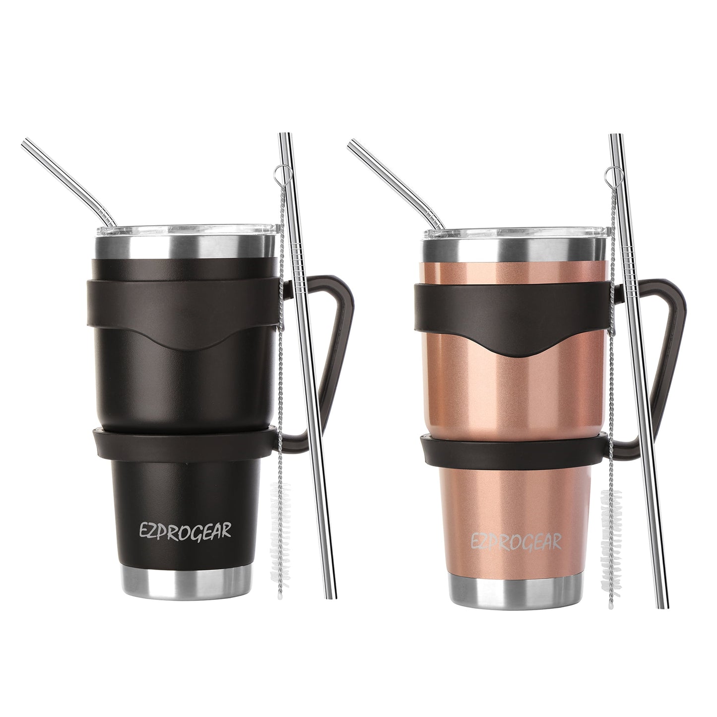 Ezprogear 30 oz 2 Pack Stainless Steel Tumbler Double Wall Travel Cup Vacuum Insulated Coffee Mug with Handle & Straws (Mango & Mint)