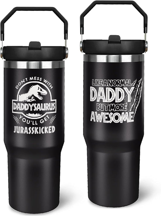 Father''s Day Gifts for Dad 30oz Tumbler with Handle and Straw Vacuum Insulated Water Bottle Stainless Steel, Leak Proof Travel Mug Proud Papa Cup for Men Birthday Christmas Gift from Daughter Son
