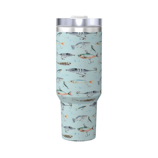 Fishing Cup Insulated Tumbler Stainless Steel Vacuum Travel Mug 40 oz with Handle and Straw Lid