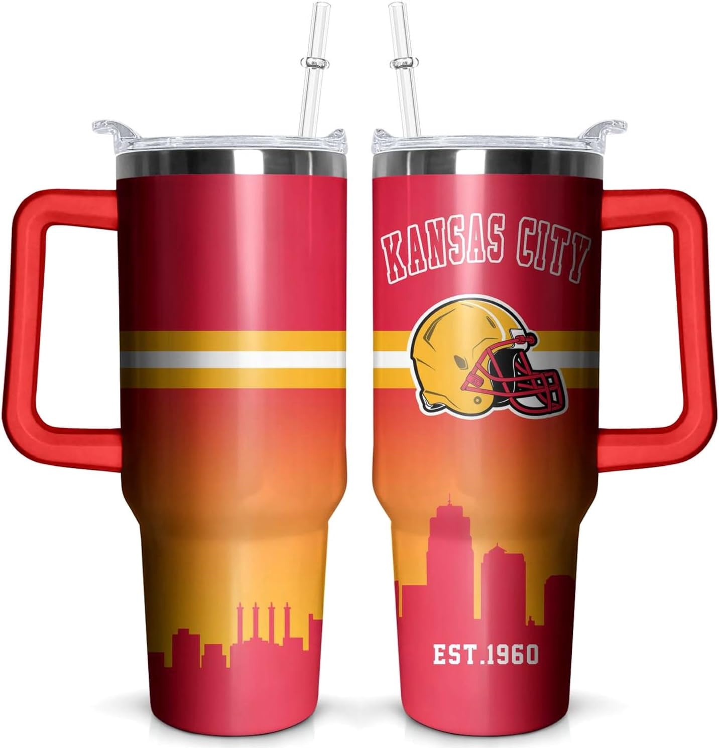 Football 40 OZ Pittsburgh Tumbler with Handle and Straw for Football Fans Gifts Football City Travel Mug Tumbler Cup for Men Women Keeps Drinks Cold & Hot