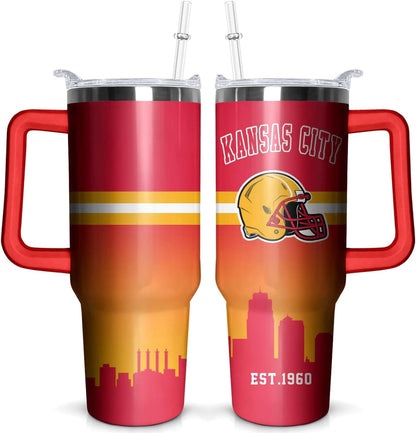 Football 40 OZ Pittsburgh Tumbler with Handle and Straw for Football Fans Gifts Football City Travel Mug Tumbler Cup for Men Women Keeps Drinks Cold & Hot