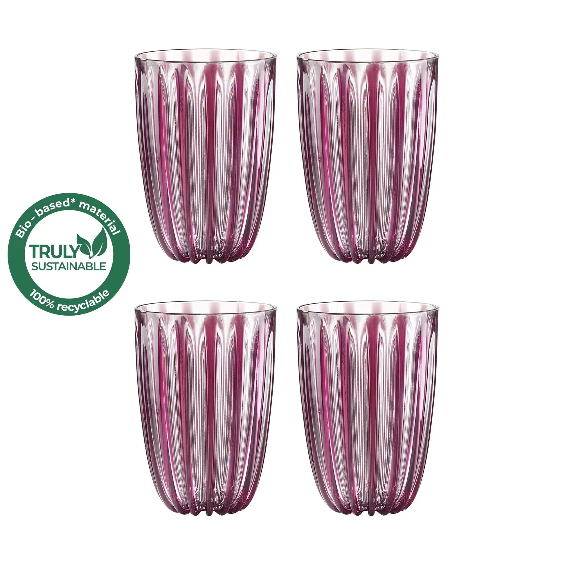 Guzzini Dolcevita Purple Tumbler, Set of 4 Drinkware Modern Bio-Based Plastic Amethyst Tumblers