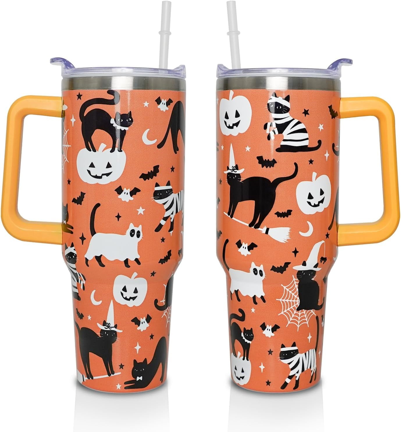 40 Oz Tumbler with Handle and Straw, Cute Stainless Steel Double Walled Vacuum Insulated Cup, Holiday Gifts for Women Girls
