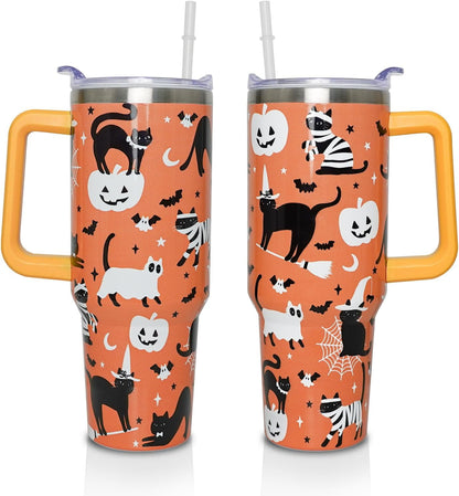 40 Oz Tumbler with Handle and Straw, Cute Stainless Steel Double Walled Vacuum Insulated Cup, Holiday Gifts for Women Girls