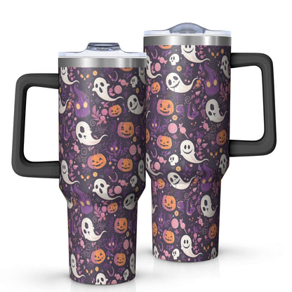 Halloween Style Mega Mug 40oz – Stainless Steel Insulated Tumbler with Handle and Straw, Large Capacity Travel Cup for Hot & Cold Drinks