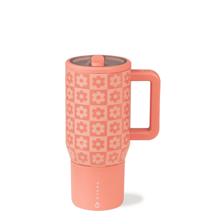 HydroJug Traveler 20 oz Water Bottle, Stainless Steel Insulated Tumbler with Flip Straw and Handle - Pink Sand